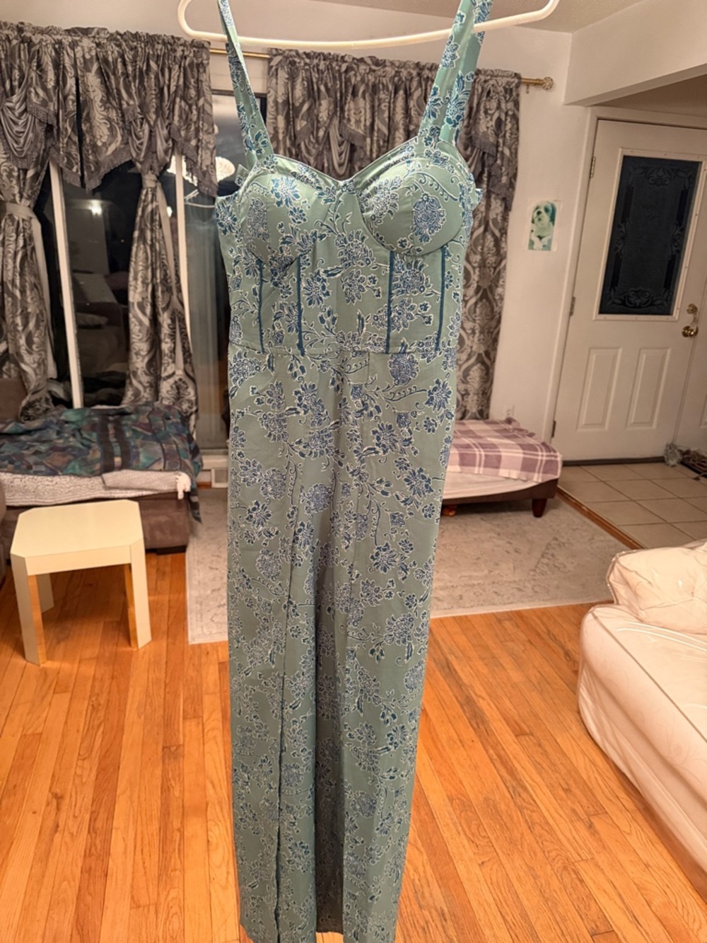 Floral Bustier Jumpsuit in Mint Green